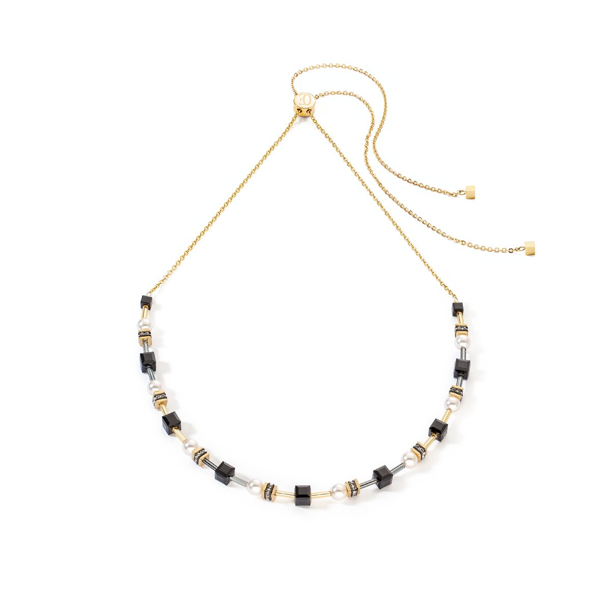 Necklace Mysterious Cubes & Pearls gold-black