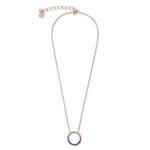 Necklace Ring Crystals pavé & stainless steel rose gold & multicolour