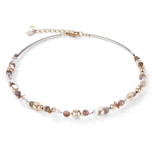 Necklace TwistedPEARLS Botswana agate & stainless steel rose gold beige-grey