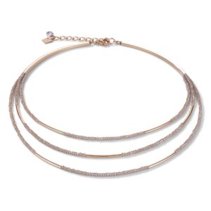 Necklace Waterfall stainless steel rose gold & glass nude