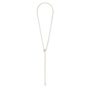 Necklace Y chain & oval Freshwater Pearls gold white