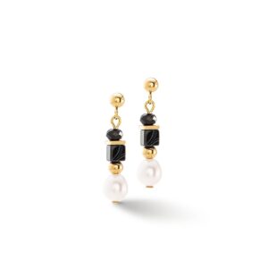 Pearls & Onyx earrings gold