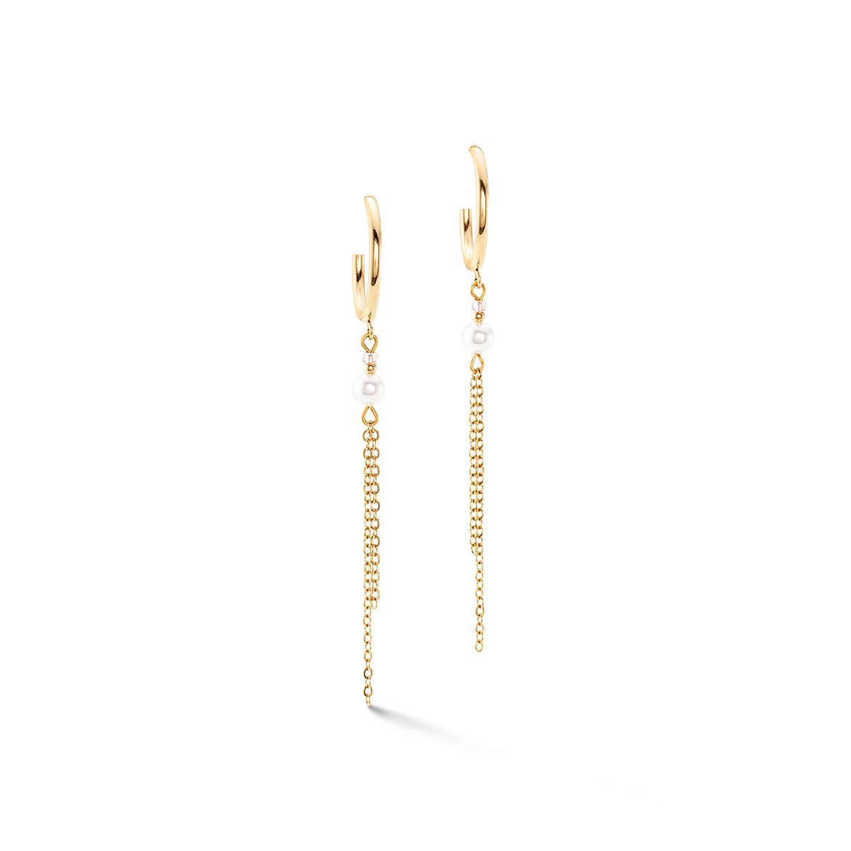 Princess Pearls Chain hoop earrings gold-white