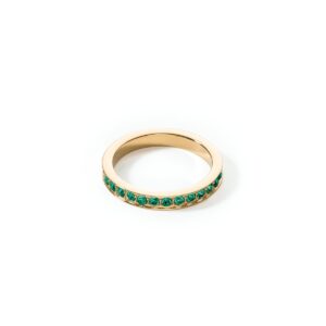 Ring stainless steel & crystals gold dark green