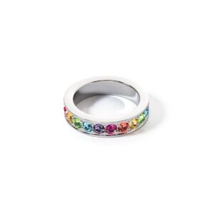 Ring stainless steel & crystals silver multicolor