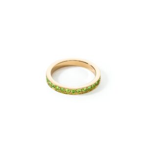 Ring stainless steel & crystals slim gold green