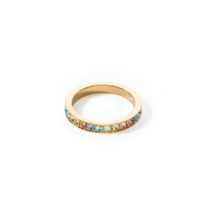 Ring stainless steel & crystals slim gold multicolour pastel