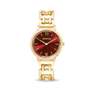 Round Sparkling Festive Red Statement gold Watch