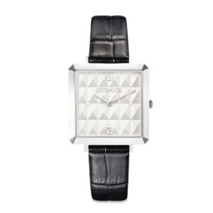 Watch Iconic Cube Spikes Silver Bracelet Leather Black