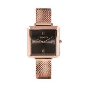 Watch Iconic Square Mocha Sunray Milanese Stainless Steel Rose Gold