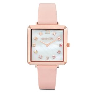 Watch Iconic Square Mother-of-Pearl Rose Gold Bracelet Leather Romantic Pink