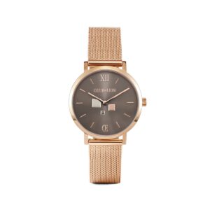 Watch Round Mocha Sunray Milanese Stainless Steel Rose Gold