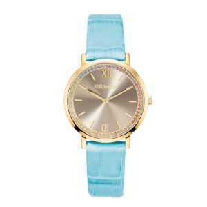 Watch Round Pastel Lovers Gold Bracelet Leather Blue