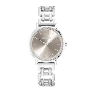 Watch Round Sparkling Graceful Greige Statement Silver