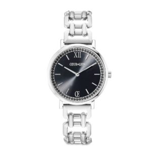 Watch Round Sparkling Mysterious Black Statement silver