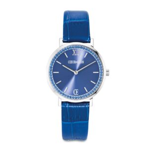 Watch Round Sparkling Sunray Bracelet Leather Royal Blue