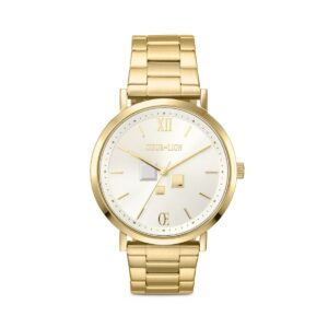Watch Round Statement Unisex White Sunray Stainless Steel Frosted Gold